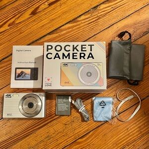 Silver Pocket Camera w/ Charger Accessories Extra Rechargeable Battery